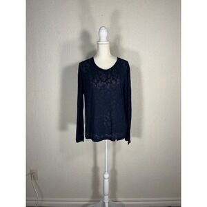 Orange Standard Navy Blue Burnout Floral Long Sleeve Scrub Undershirt G3104 XL